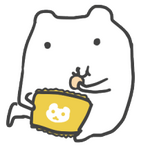 a white cartoon hamster eating a bag of potato chips