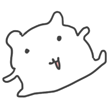 A white cartoon hamster jumping and smiling.